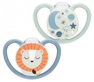 NUK Space Night 2 Sucettes Silicone 0-6 Mois