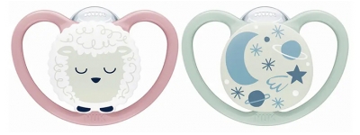 NUK Succhietti in Silicone Space Night 2 0-6 Mesi - Colore: Rosa/Verde