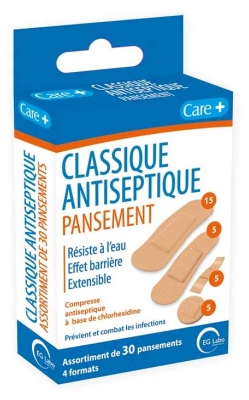 Care+ Klassieke Antiseptische Pleisters 30 Pleisters 4 Formaten
