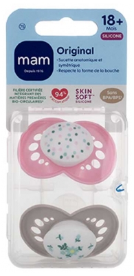 MAM 2 Soothers Original Classic 18 Months and up - Model: Pink Peas and Blue Flowers