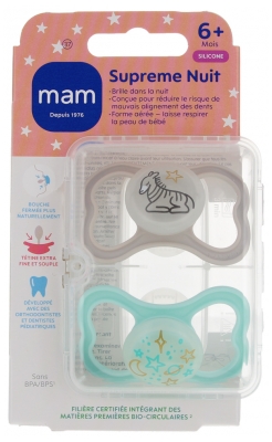 MAM 2 Sucettes Supreme Nuit 6 Mois et + - Couleur : Bleu Vert