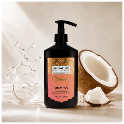 Arganicare Summer Pēc-saules šampūns ar Tiare ziedu ekstraktu 200 ml