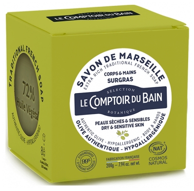 Săpun de Marsilia cu supra-gras, cu ulei de măsline autentic, solid, de la Comptoir du Bain, 200 g