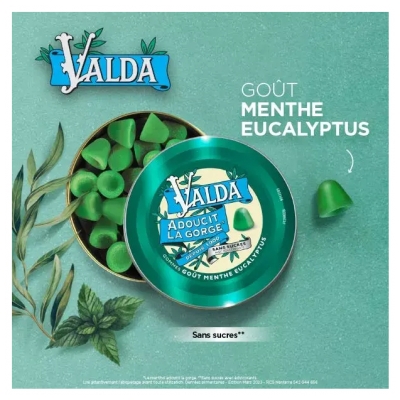 Valda Pastilhas Sem Açúcares Suaviza a Garganta Sabor Menta Eucalipto 140 g