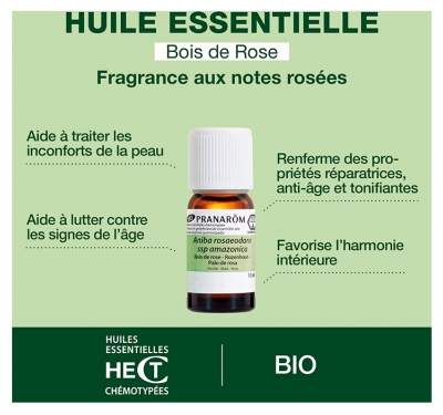 Pranarôm Huile Essentielle Bois de Rose (Aniba rosaeodora ssp amazonica) Bio 10 ml