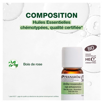 Pranarôm Huile Essentielle Bois de Rose (Aniba rosaeodora ssp amazonica) Bio 10 ml