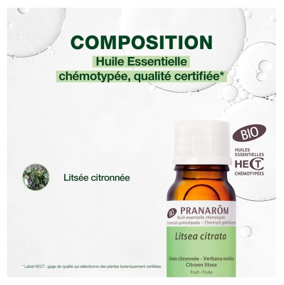 Pranarôm Huile Essentielle Litsée Citronnée (Litsea citrata) Bio 10 ml