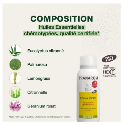 Pranarôm Aromapic Spray Corporel Anti-Moustiques Bio 75 ml