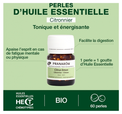 Pranarôm Perles d'Huile Essentielle Citronnier (Citrus) Bio 60 Perles
