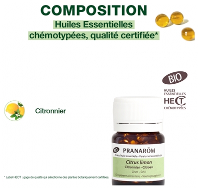 Pranarôm Perles d'Huile Essentielle Citronnier (Citrus) Bio 60 Perles