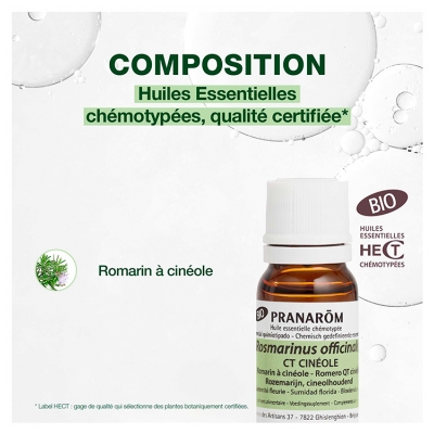 Pranarôm Huile Essentielle Romarin à Cinéole (Rosmarinus officinalis CT cinéole) Bio 10 ml
