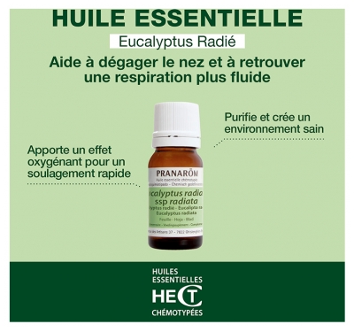 Pranarôm Huile Essentielle Eucalyptus Radié (Eucalyptus radiata) 10 ml