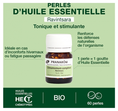 Pranarôm Perles d'Huile Essentielle Rvintsara (Cinnamomum Camphora) Bio 60 Perles