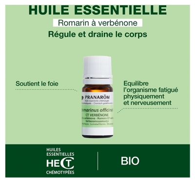 Pranarôm Huile Essentielle Romarin à Verbénone (Rosmarinus officinalis CT verbénone) Bio 5 ml