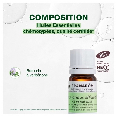 Pranarôm Huile Essentielle Romarin à Verbénone (Rosmarinus officinalis CT verbénone) Bio 5 ml