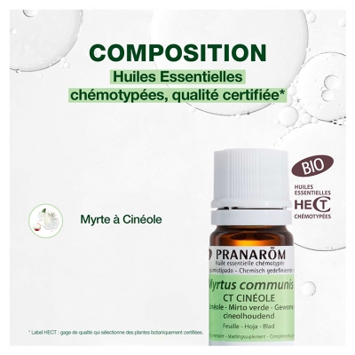 Pranarôm Huile Essentielle Myrte à Cinéole (Myrtus communis CT cinéole) Bio 5 ml