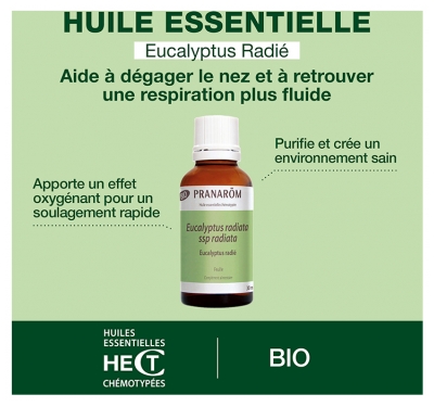 Pranarôm Huile Essentielle Eucalyptus Radié (Eucalyptus radiata ssp radiata) Bio 30 ml