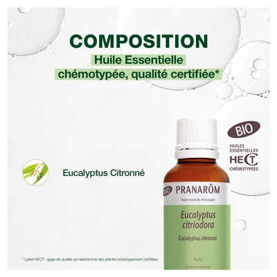 Pranarôm Huile Essentielle Eucalyptus Citronné (Eucalyptus citriodora) Bio 30 ml