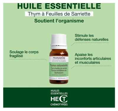 Pranarôm Huile Essentielle Thym à Feuilles de Sarriette (Thymus satureioides) 10 ml