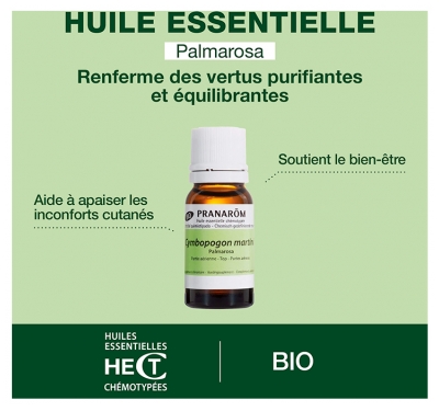 Pranarôm Huile Essentielle Palmarosa (Cymbopogon martinii var. motia) Bio 10 ml