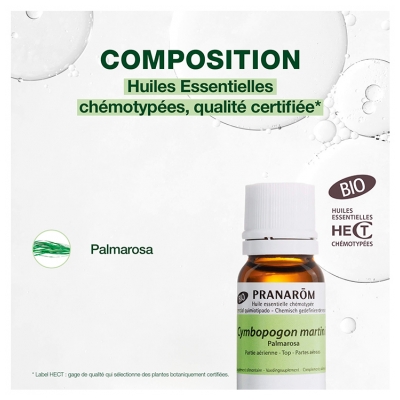 Pranarôm Huile Essentielle Palmarosa (Cymbopogon martinii var. motia) Bio 10 ml