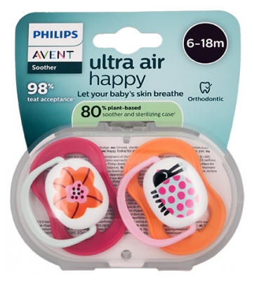 Avent Ultra Air Happy 2 Sucettes Orthodontic 6-18 Miesięcy - Model: Kwiat i biedronka