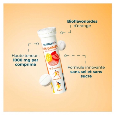 Nutri&Co Vitamine C 1000 mg et Bioflavonoïdes 15 Comprimés Effervescents
