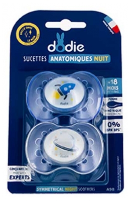 Dodie 2 Chupetas Anatómicas Noite 18 Meses e + - Modelo: Foguetão e Planeta