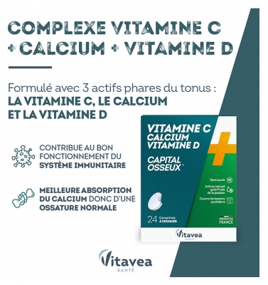 Vitavea Vitamine C Calcium Vitamine D 24 Comprimés à Croquer