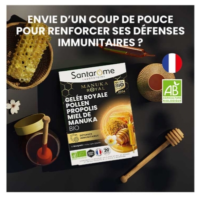 Santarome Bio Gelée Royale Pollen Propolis Miel de Manuka Bio 20 Ampoules