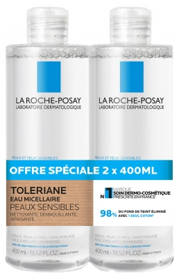 Apa Micelară Tolériane de la La Roche-Posay pentru Piele Sensibilă, Pachet 2 x 400 ml