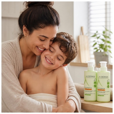 A-DERMA Exomega Control 2-i-1 Emollient Tvättgel Anti-Klåda Set med 2 x 500 ml