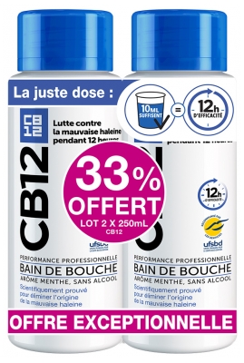 CB12 12 Heures Bain de Bouche Lot de 2 x 250 ml