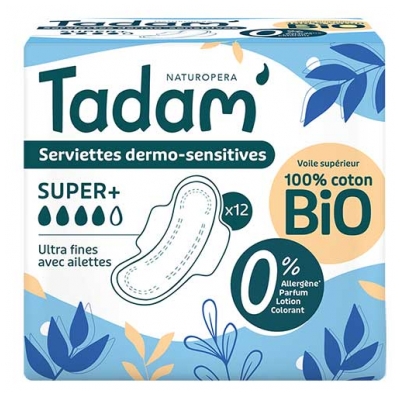Tadam' Dermo-Sensitieve Ultra Dunne Maandverbanden met Vleugels Super+ 12 stuks
