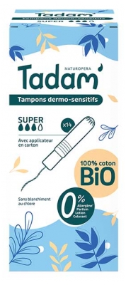 Tadam' Dermo-Sensitiiviset tamponit sovittimella Super Bio 14 Tamponia
