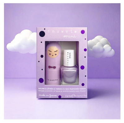 Inuwet Mini Estuche de Regalo Bálsamo Labial 3,5 g Malvavisco + Esmalte de Uñas Perfumado con Agua 5 ml Arándano