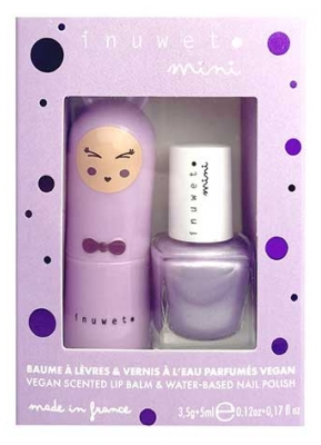 Inuwet Mini Set Regalo Balsamo Labbra 3,5 g Marshmallow + Smalto Profumato All'acqua 5 ml Mirtillo