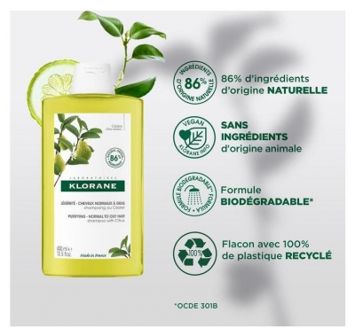 Klorane Légèreté - Cheveux Normaux à Gras Shampoing au Cédrat 200 ml