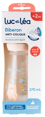 Luc et Léa Ergosense Biberon Anti-Colique 270 ml Débit Moyen 2 Mois et +