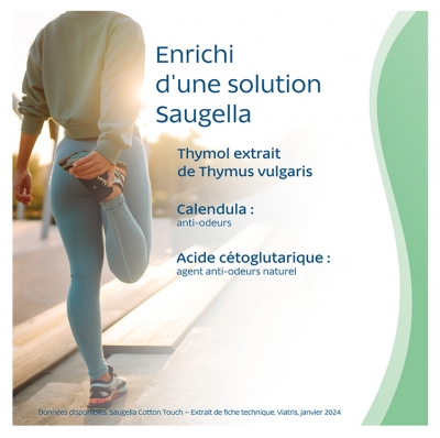 Saugella Cotton Touch Nuit Lot de 2 x 12 Serviettes Extra-Fines avec Ailettes