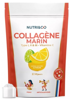 Nutri& Co Colágeno Marino Tipo I, II y III Vitamina C 180 g - Sabor: Limón