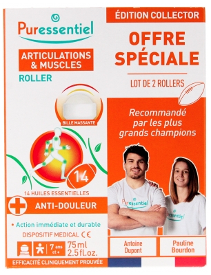 Puressentiel Articulações & Músculos Roller com 14 Óleos Essenciais Pack de 2 x 75 ml