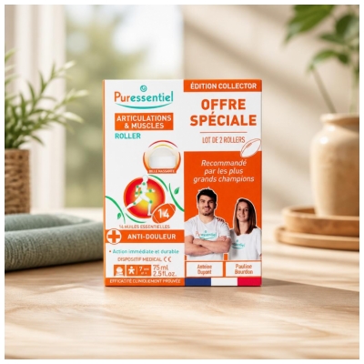 Puressentiel Leder & Muskler Roller med 14 eteriska oljor, paket med 2 x 75 ml