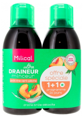 Milical Ultra Drenante Emagrecedor Pack de 2 x 500 ml - Gosto: Chá verde - Pêssego