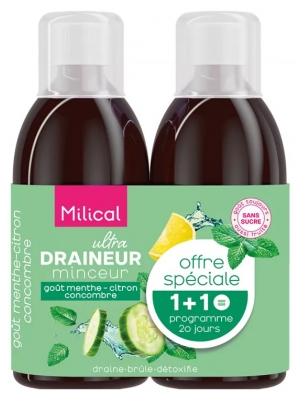 Milical Ultra Drenante Emagrecedor Pack de 2 x 500 ml - Gosto: Hortelã-limão-pepino