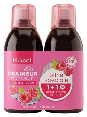 Milical Ultra Drenante Emagrecedor Pack de 2 x 500 ml - Gosto: Framboesa