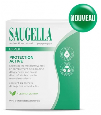 Saugella Expert Protection Active Lingettes Intimes Nettoyantes 10 Lingettes Individuelles