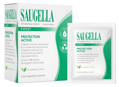 Saugella Expert Protection Active Lingettes Intimes Nettoyantes 10 Lingettes Individuelles