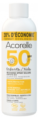 Acorelle Bērnu Sauļošanās Izsmidzināmais Līdzeklis SPF50 Uzpilde Bio 150 g