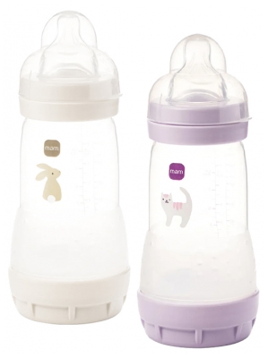 MAM 2 Biberoane Easy Start 260 ml 2 Luni și + Debit 2 - Culoare: Lila / nisip